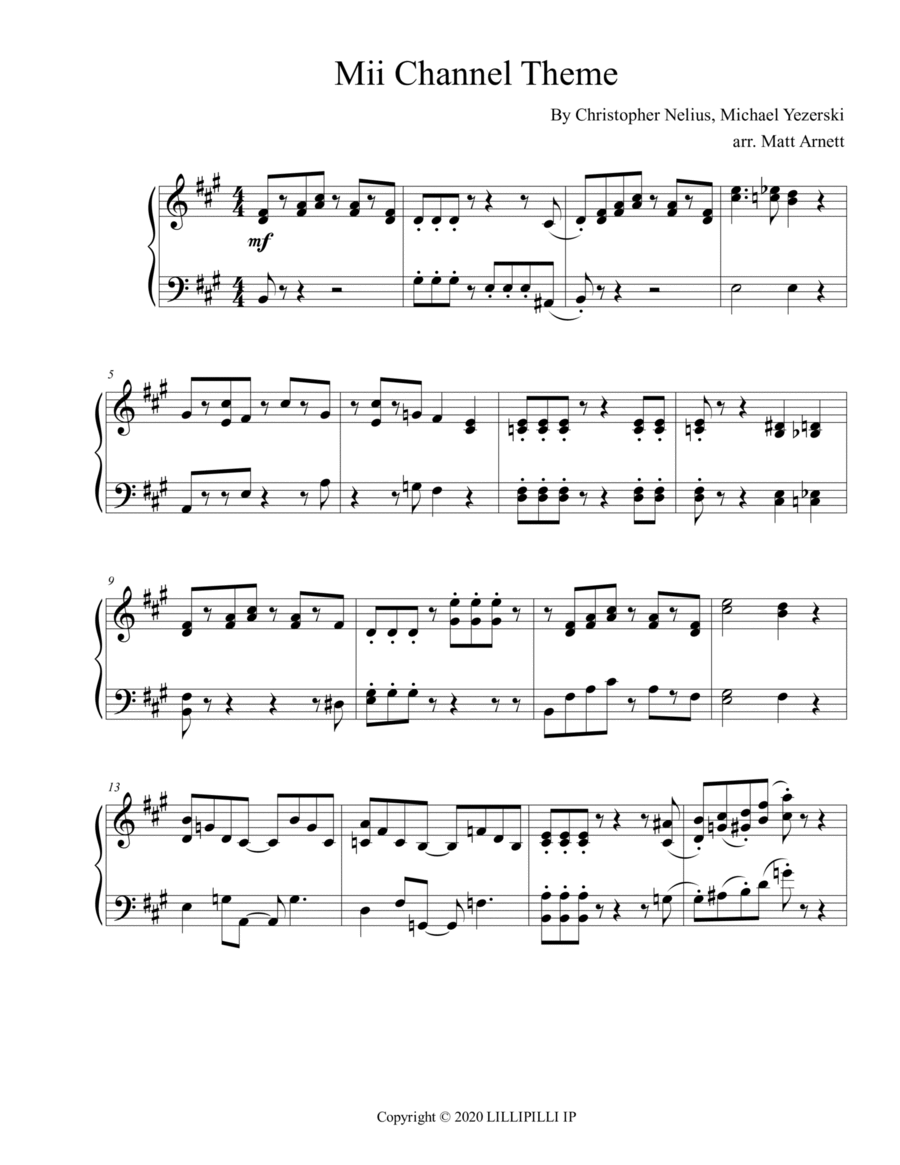 Mii Channel Theme Piano Solo scores gallery preview page 1
