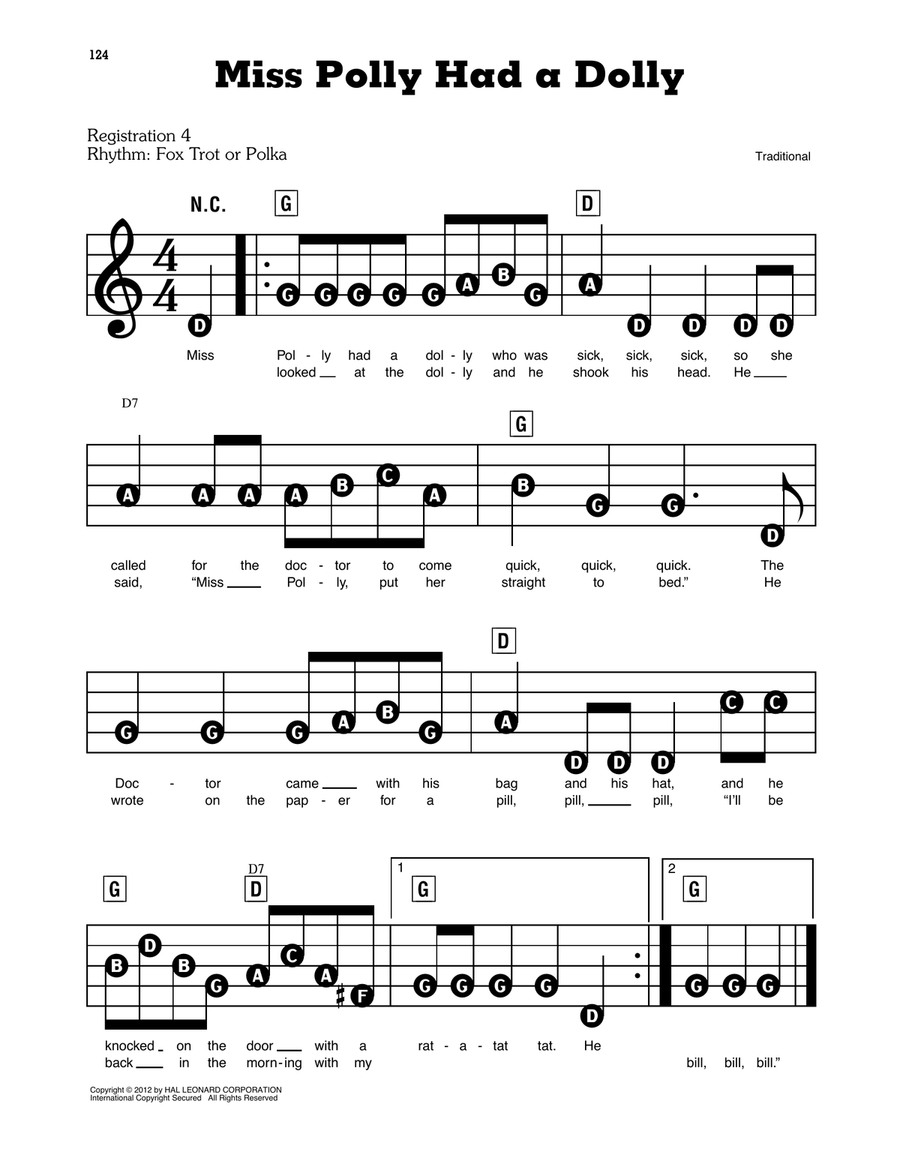 Miss Polly Had A Dolly Electronic Keyboard scores gallery preview page 1