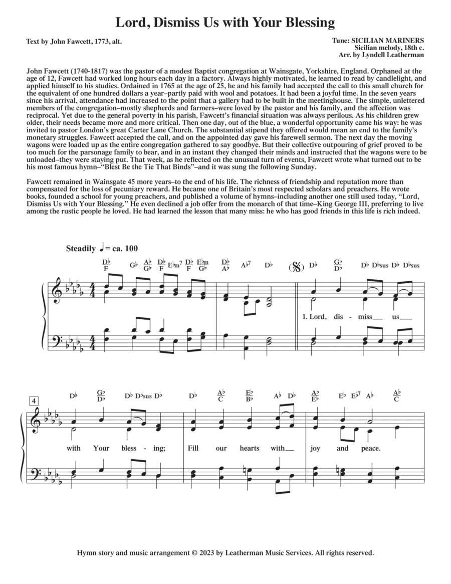 Lord, Dismiss Us with Thy Blessing Piano, Vocal, Guitar scores gallery preview page 1