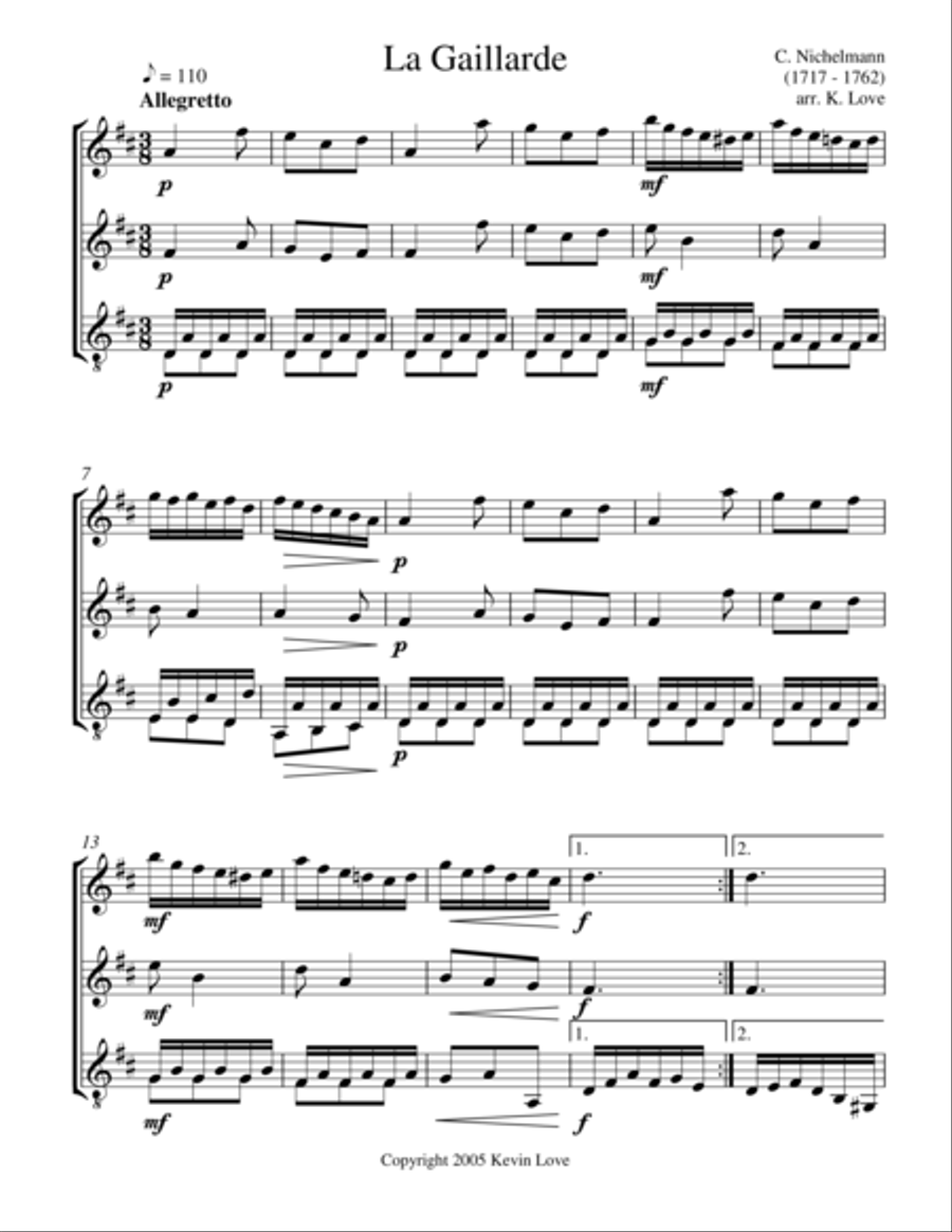 La Gaillarde (Flute, Violin and Guitar) Small Ensemble scores gallery preview page 1