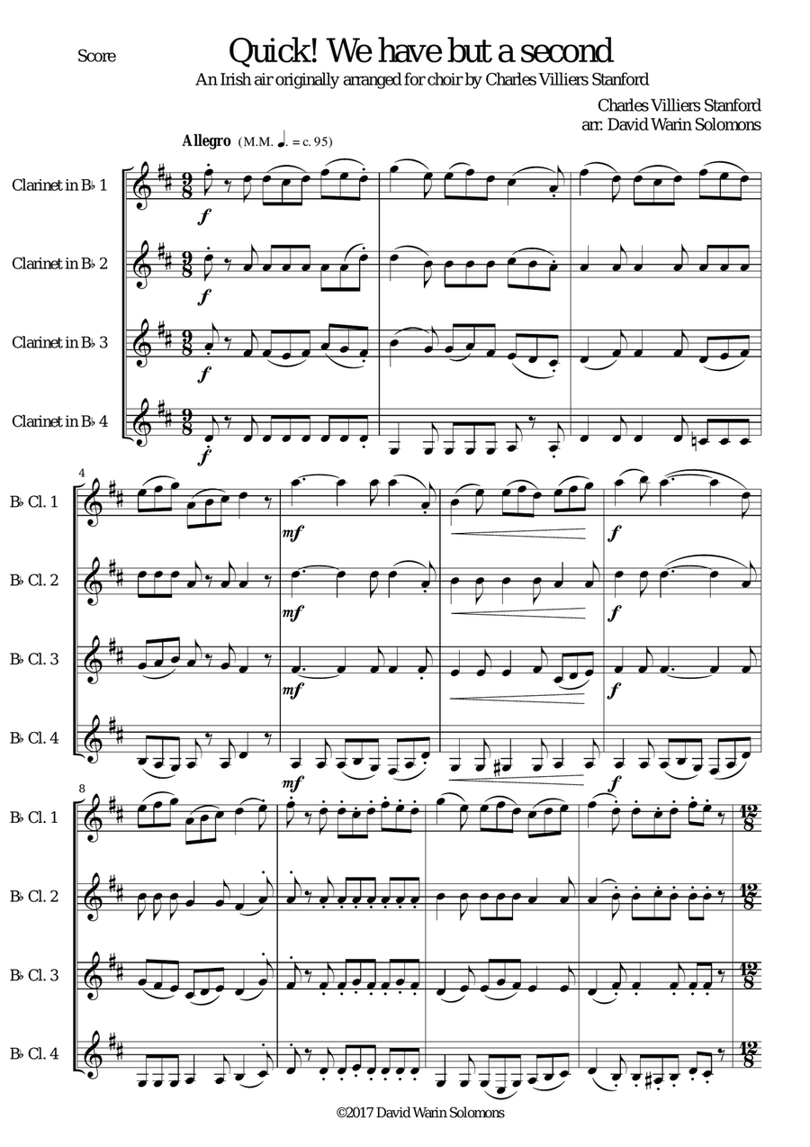 Quick we have but a second for clarinet quartet Clarinet Quartet scores gallery preview page 1