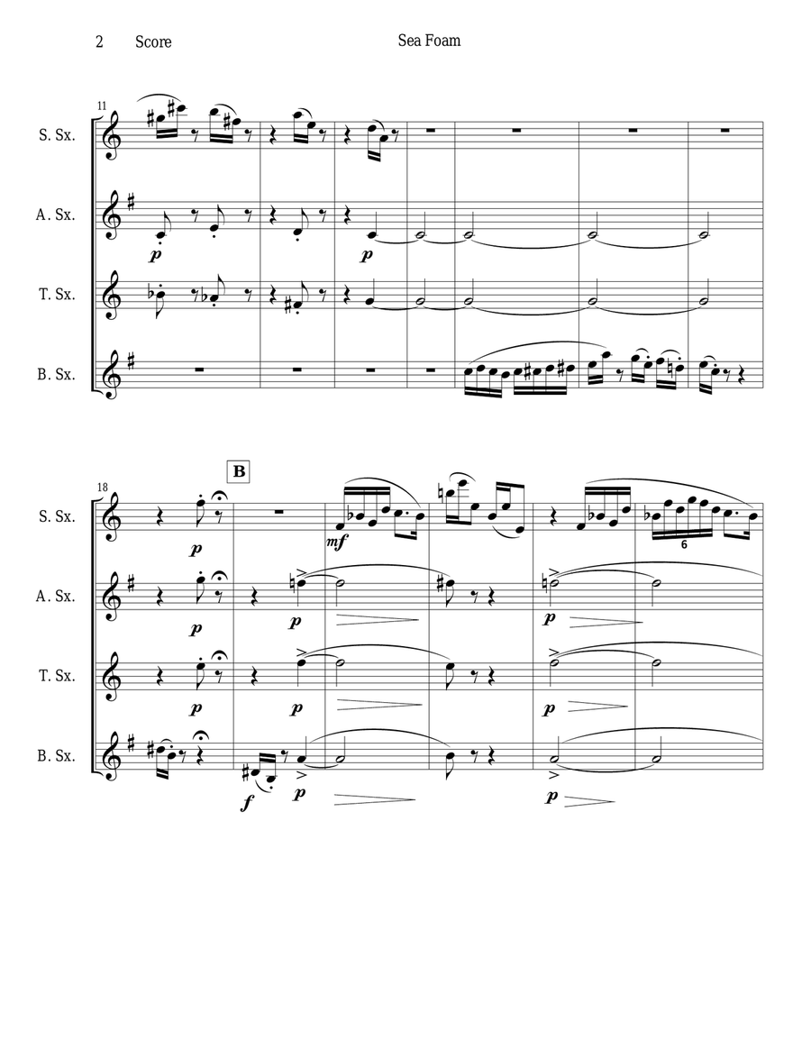 Frank Bridge - Sea-Foam set for sax quartet Saxophone Quartet scores gallery preview page 2