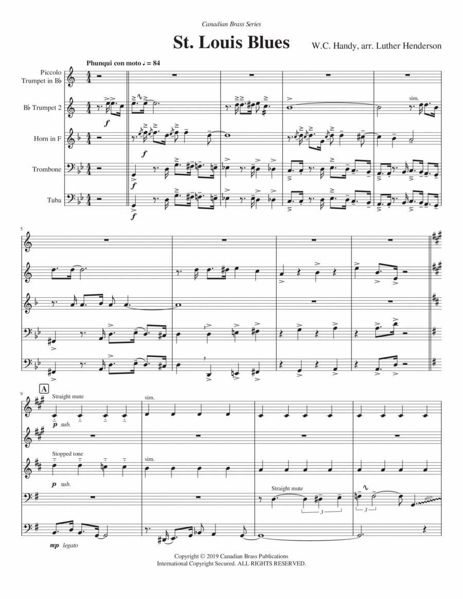 St. Louis Blues - Full Score Brass Quintet scores gallery preview page 1