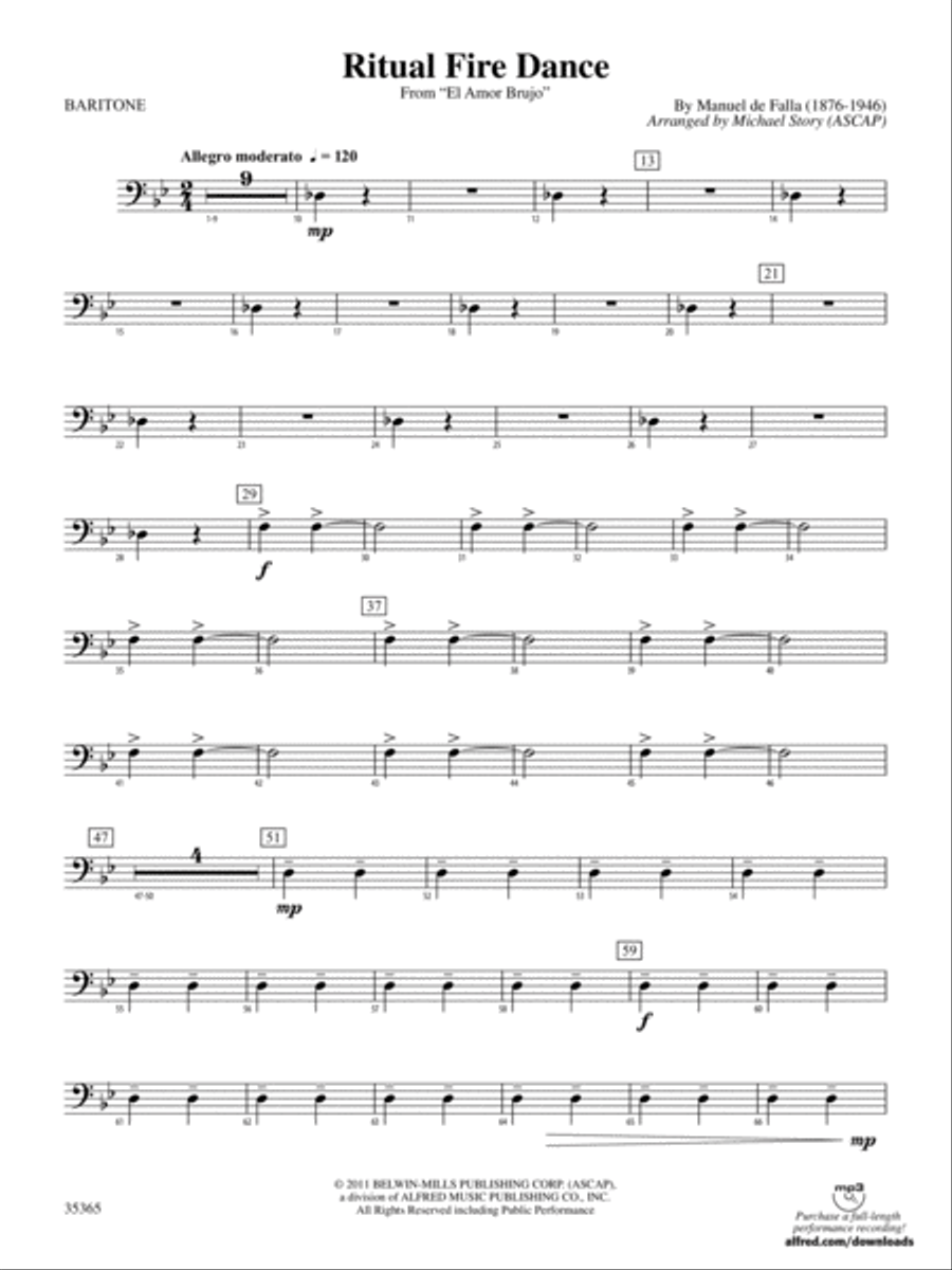 Ritual Fire Dance (From El Amor Brujo): Baritone B.C. Concert Band scores gallery preview page 1