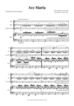 Ave Maria by Schubert for Woodwind Trio (Flute, Oboe, Clarinet) with Piano