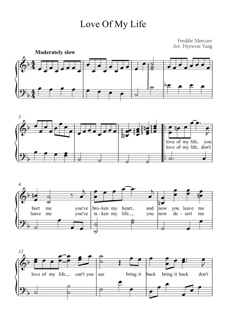 Love Of My Life Easy Piano scores gallery preview page 1