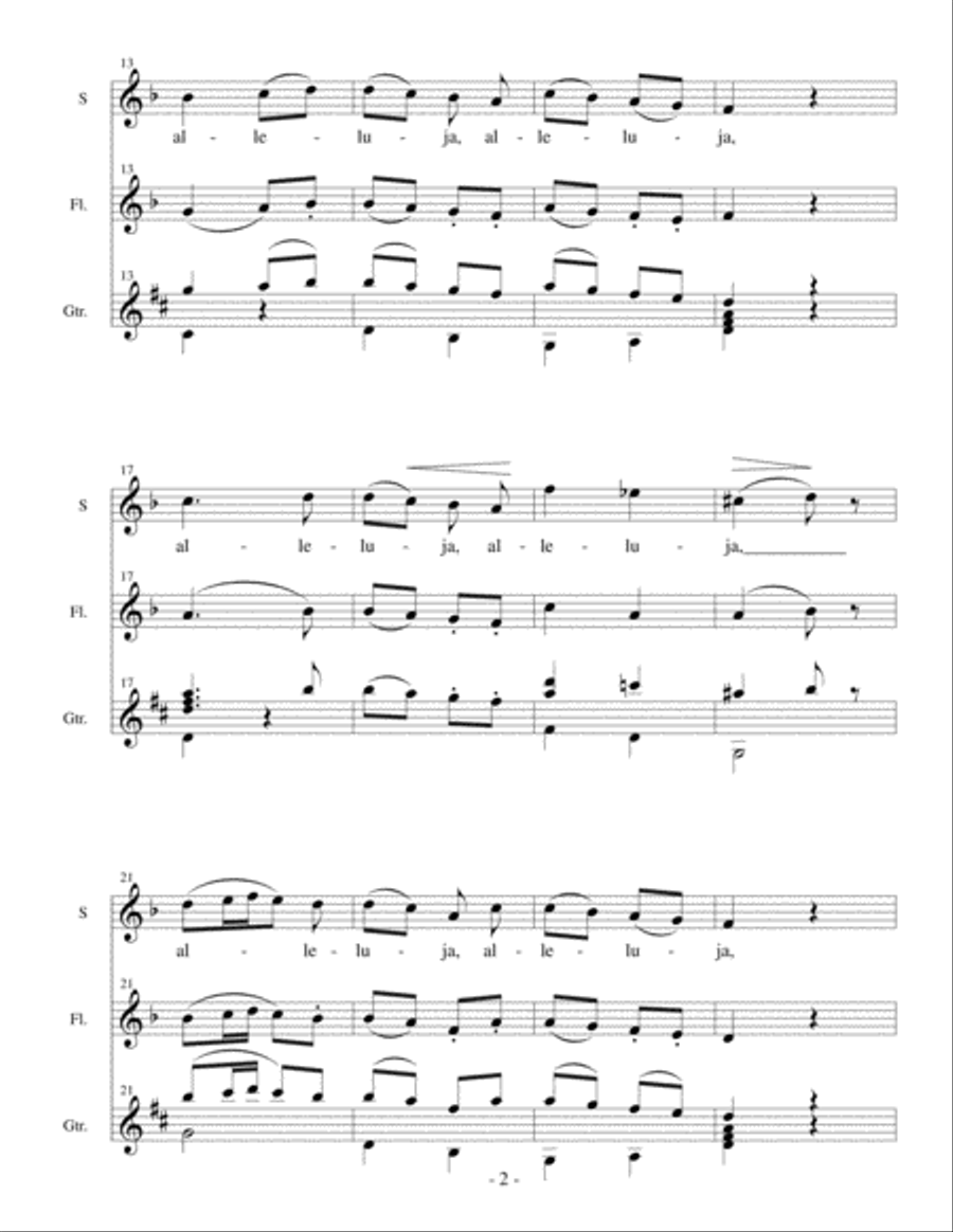 Mozart Alleluja (soprano voice, flute, and classical guitar) Small Ensemble scores gallery preview page 3