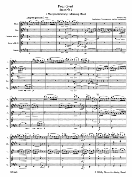 Peer Gynt Suite Suite, No. 1 for Woodwind Quintet, Op. 46