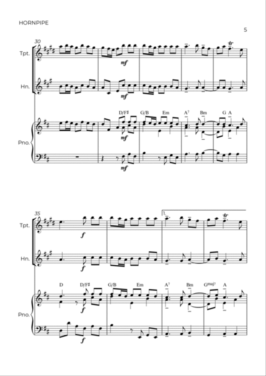 HORNPIPE - HANDEL - BRASS PIANO TRIO (TRUMPET, HORN & PIANO) Brass Duet scores gallery preview page 5