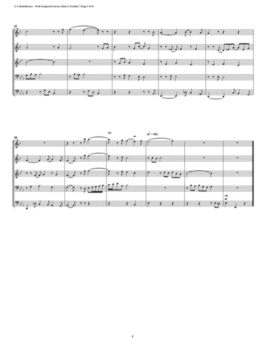 Prelude 07 from Well-Tempered Clavier, Book 2 (Brass Quintet) image number null