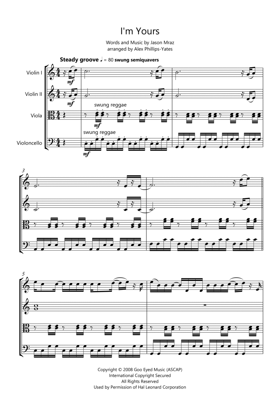 I'm Yours I'm Yours String Quartet scores gallery preview page 1