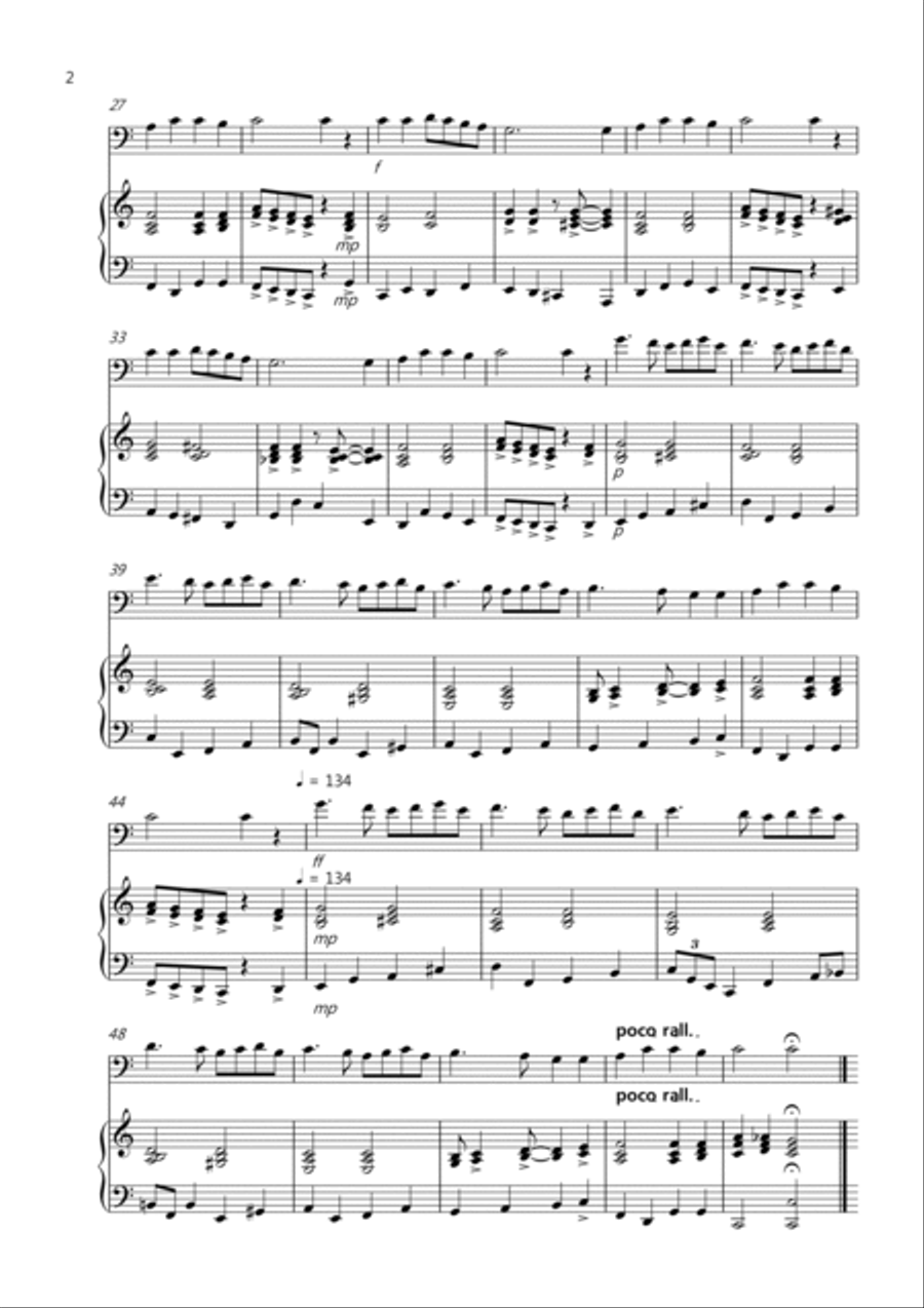 Ding Dong Merrilly on High (Jazzy Style!) for Cello and Piano Piano scores gallery preview page 2