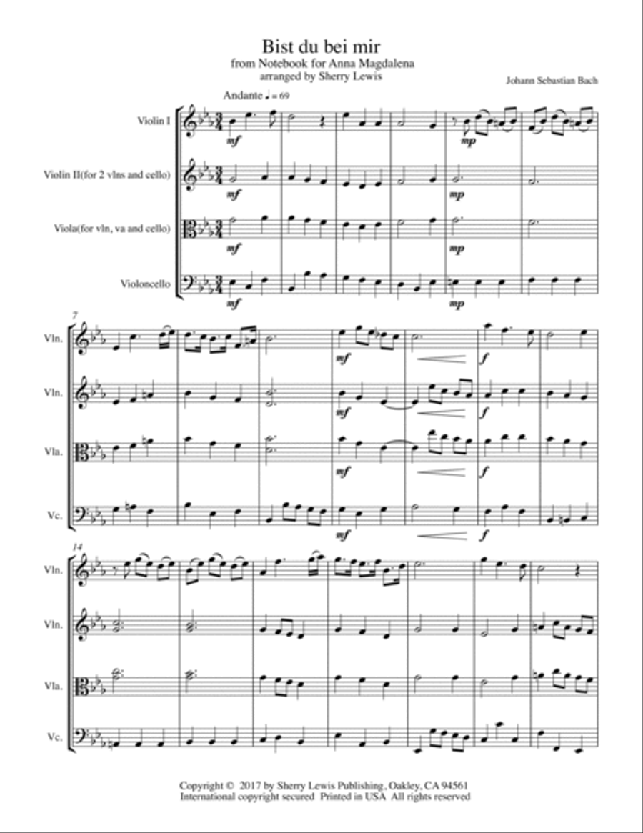 BIST DU BEI MIR String Trio, Intermediate Level for 2 violins and cello or violin, viola and cello String Trio scores gallery preview page 4