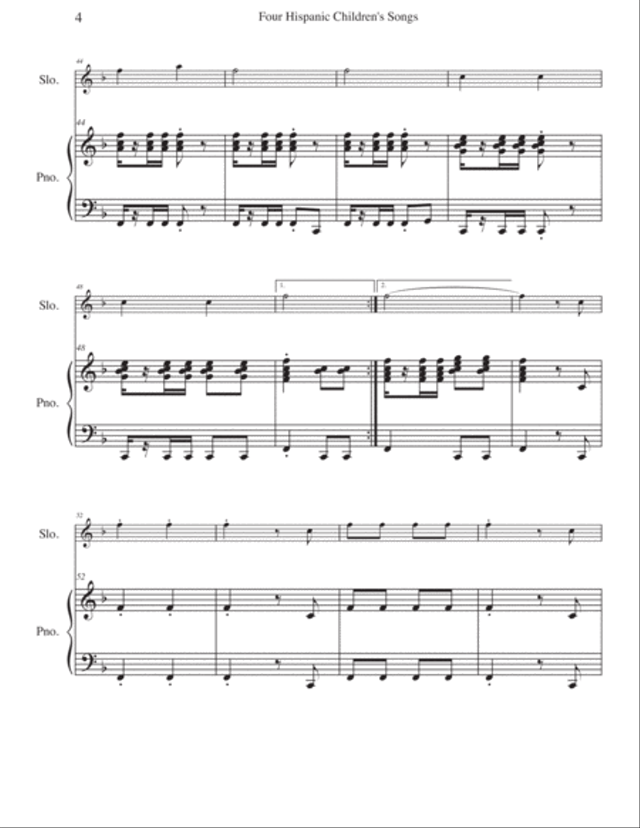 Four Hispanic Children’s Songs for Flute or Oboe and Piano Woodwind Duet scores gallery preview page 6