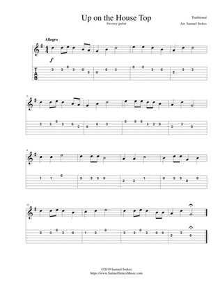 Up on the House Top (Up on the Housetop) - for easy guitar with TAB