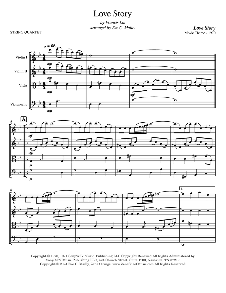 Love Story String Quartet scores gallery preview page 1