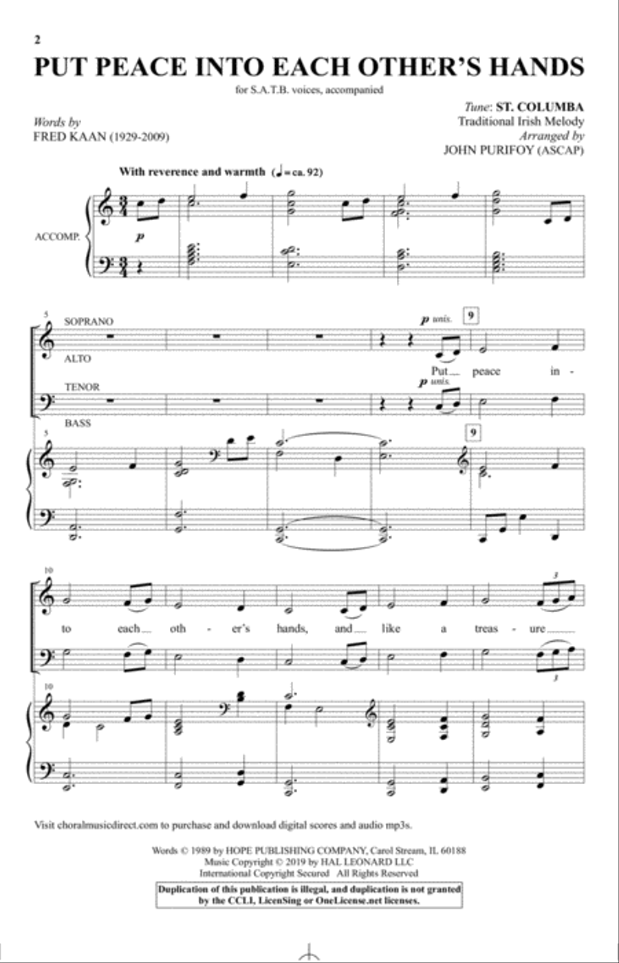 Put Peace Into Each Other's Hands (arr. John Purifoy) 4-Part scores gallery preview page 1