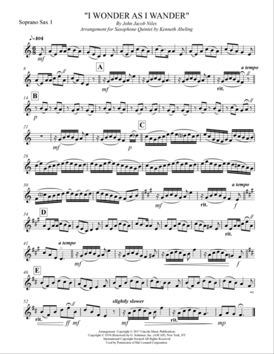 I Wonder As I Wander Saxophone Quintet scores gallery preview page 6