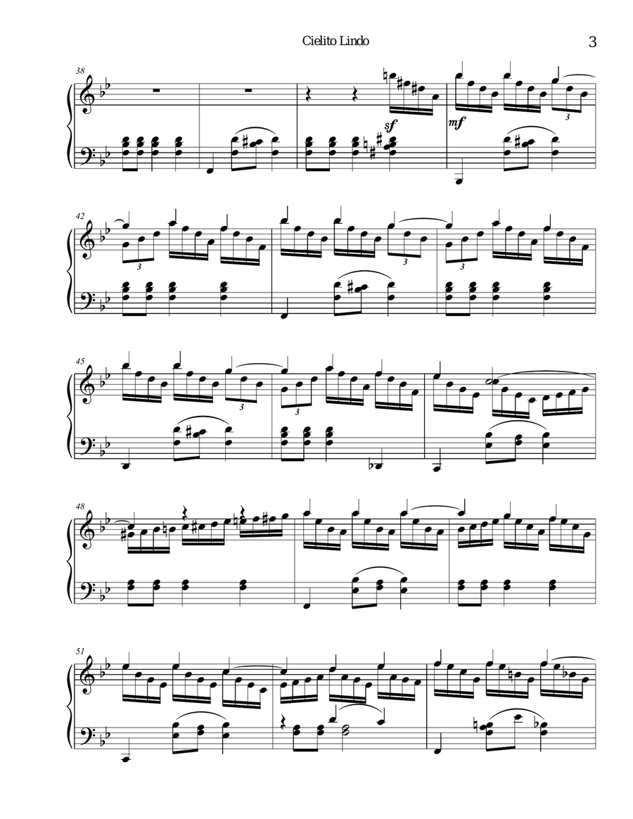 Cielito Lindo (Pretty Little Sky). Piano Solo scores gallery preview page 3