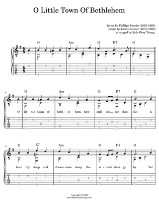 Book cover for O Little Town Of Bethlehem (easy fingerstyle guitar tablature)