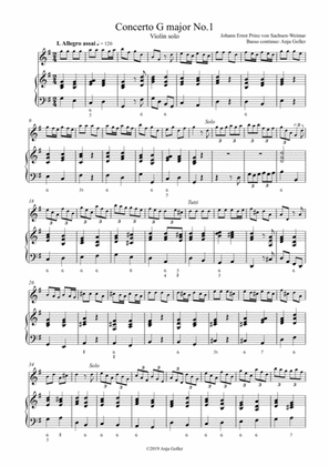 Sachsen-Weimar: Violin Concerto G major No.1 - basso continuo arrangement by Anja Goller