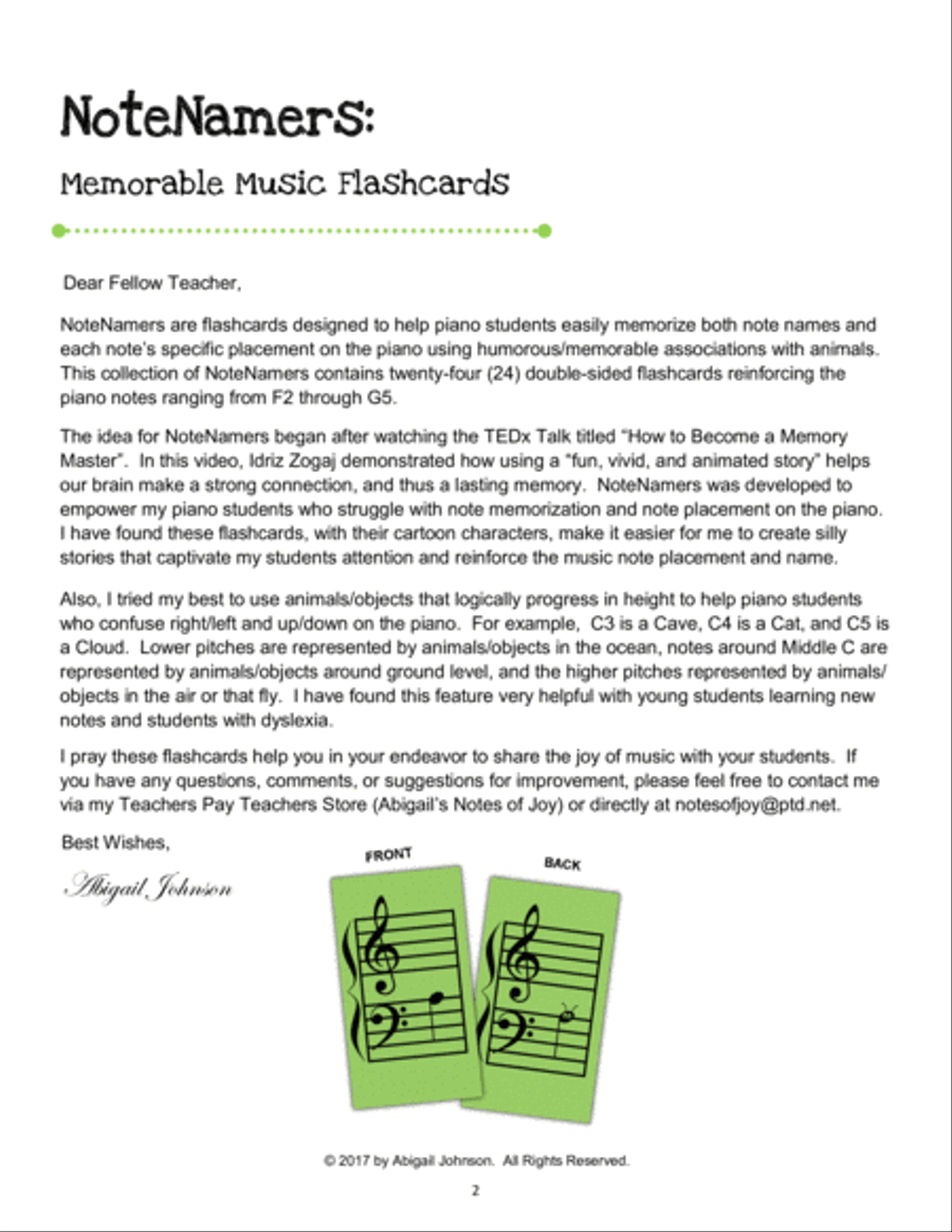 NoteNamers: Memorable Music Flashcards (printable) Piano Method scores gallery preview page 2