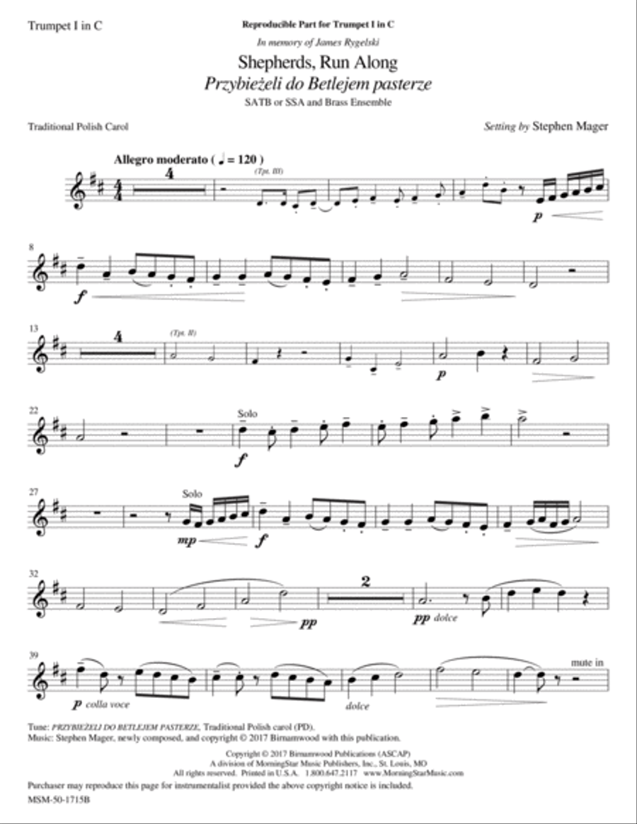 Shepherds, Run Along/Przybieżeli do Betlejem pasterze (Downloadable Brass Ensemble Parts) Choir scores gallery preview page 3