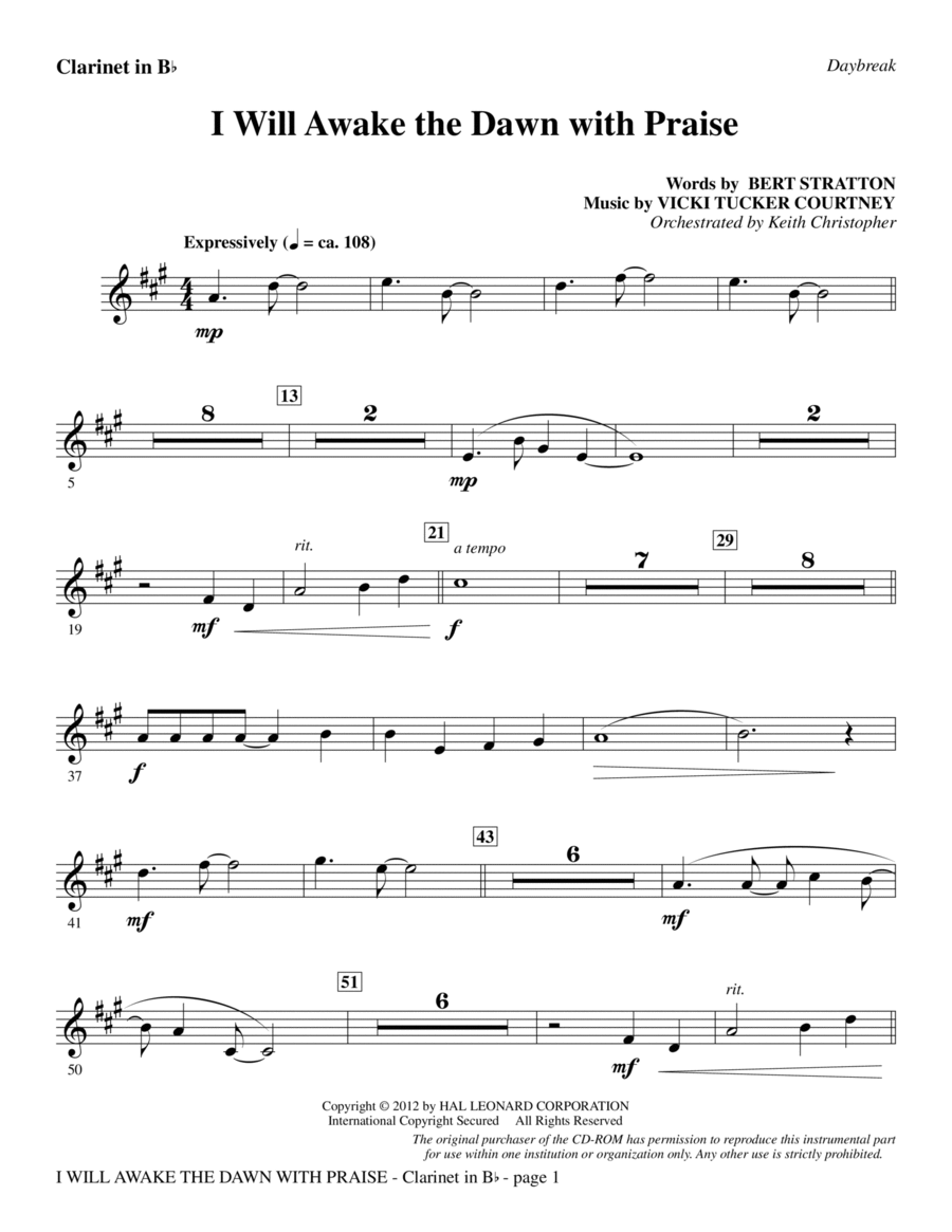 I Will Awake The Dawn With Praise - Bb Clarinet Choir scores gallery preview page 1