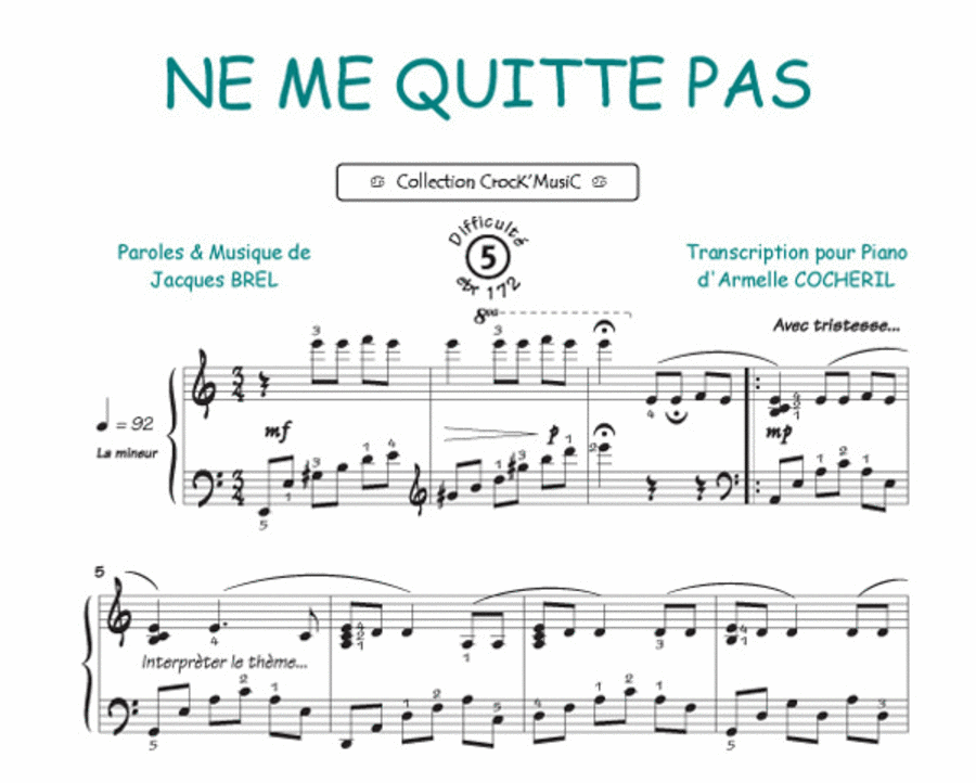 Ne me quitte pas (Collection CrocK'MusiC) Piano Solo scores gallery preview page 1