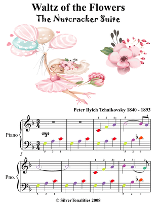Waltz of the Flowers Nutcracker Suite Easy Piano Sheet Music with Colored Notes