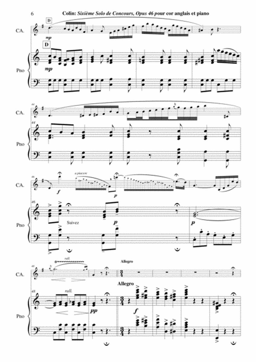 Charles Colin: Sixième Solo de Concours, Opus 46 arranged for english horn and piano