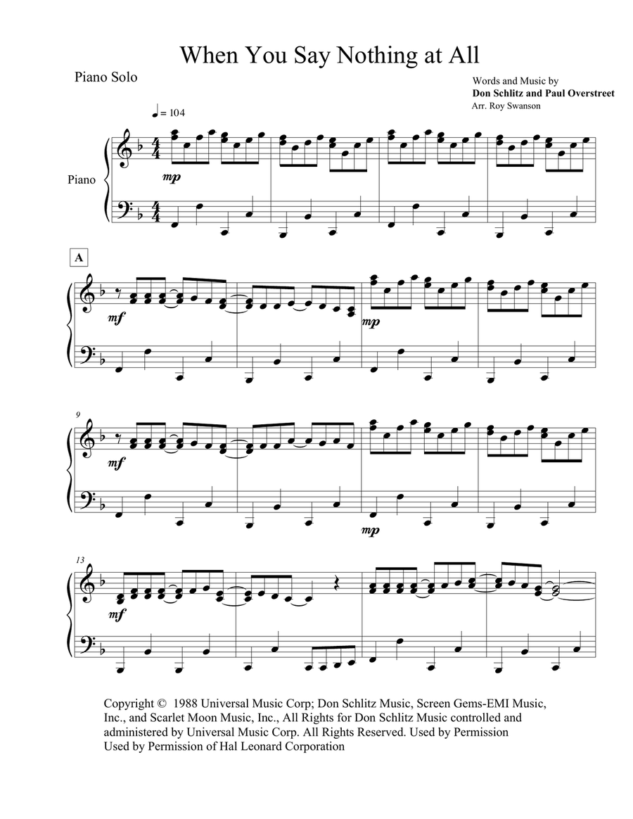 When You Say Nothing At All Piano Solo scores gallery preview page 1