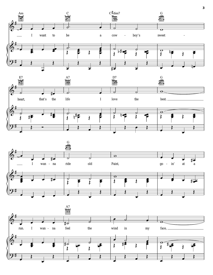 I Want To Be A Cowboy's Sweetheart Piano, Vocal, Guitar scores gallery preview page 3