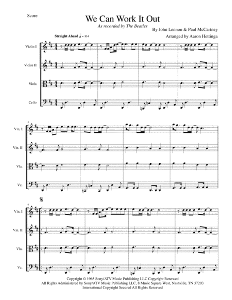 We Can Work It Out String Quartet scores gallery preview page 3