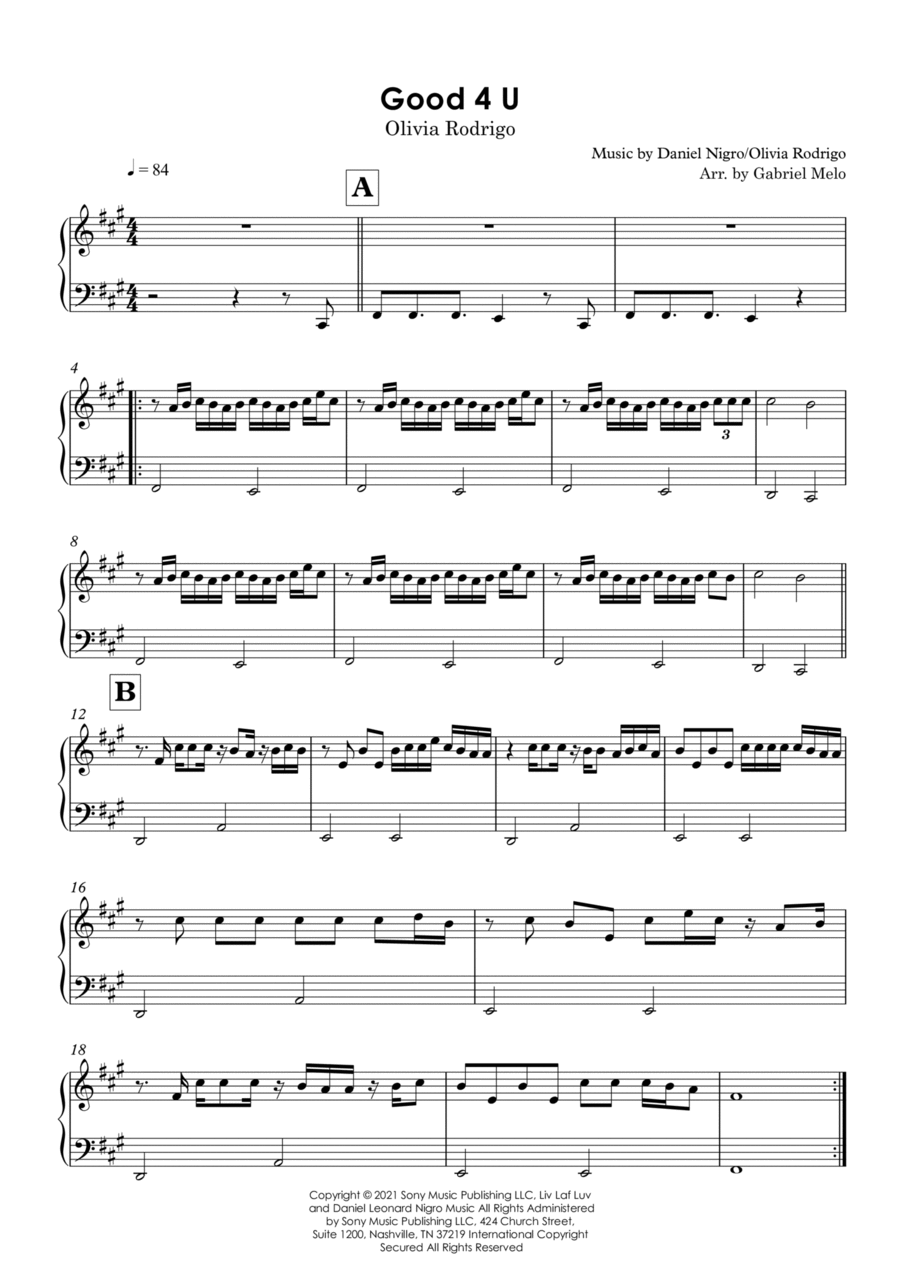Good 4 U Good 4 U Easy Piano scores gallery preview page 1