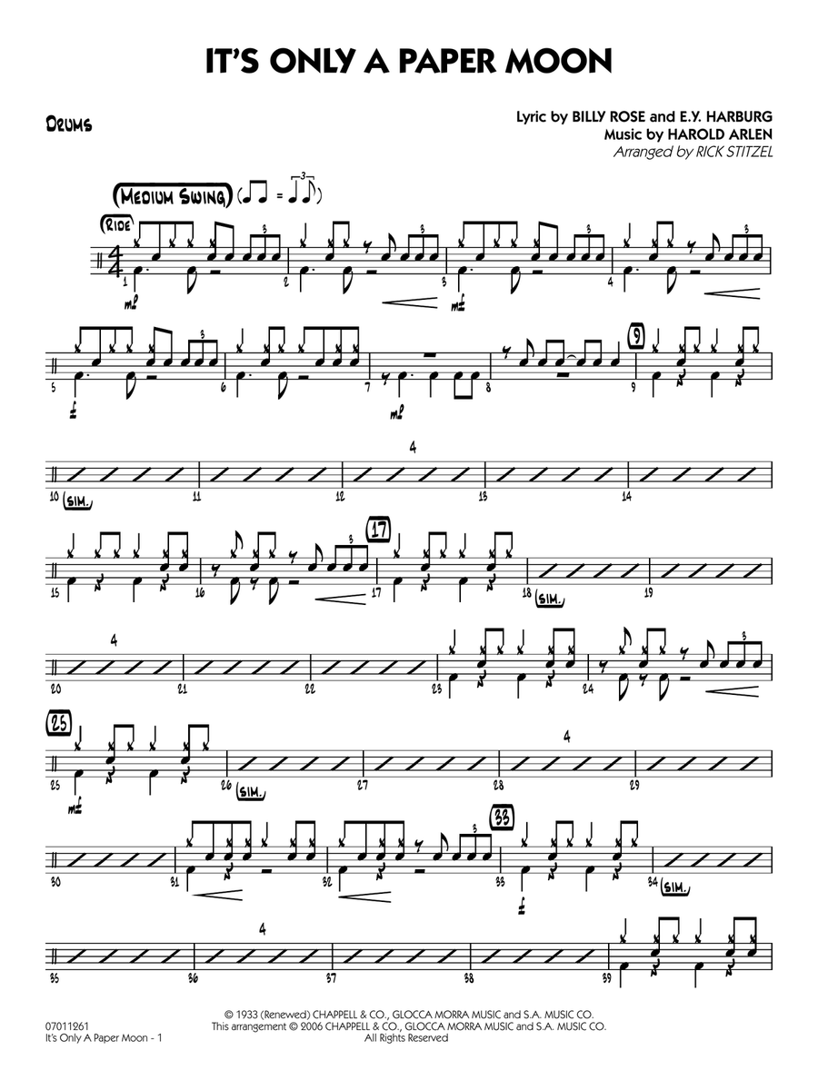It's Only a Paper Moon (arr. Rick Stitzel) - Drums