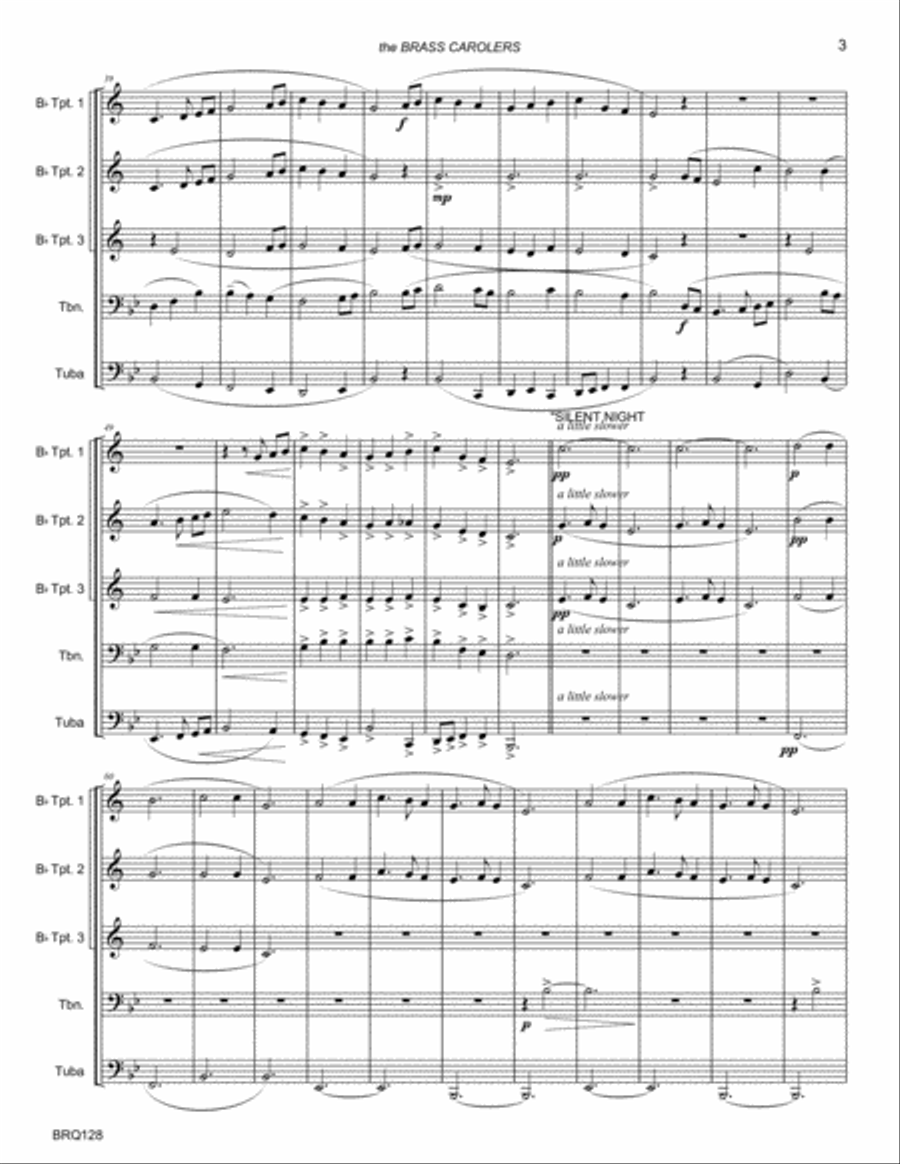 THE BRASS CAROLERS medley - BRASS QUINTET (or 3 Trumpets, Trombone & Tuba) Brass Quintet scores gallery preview page 3