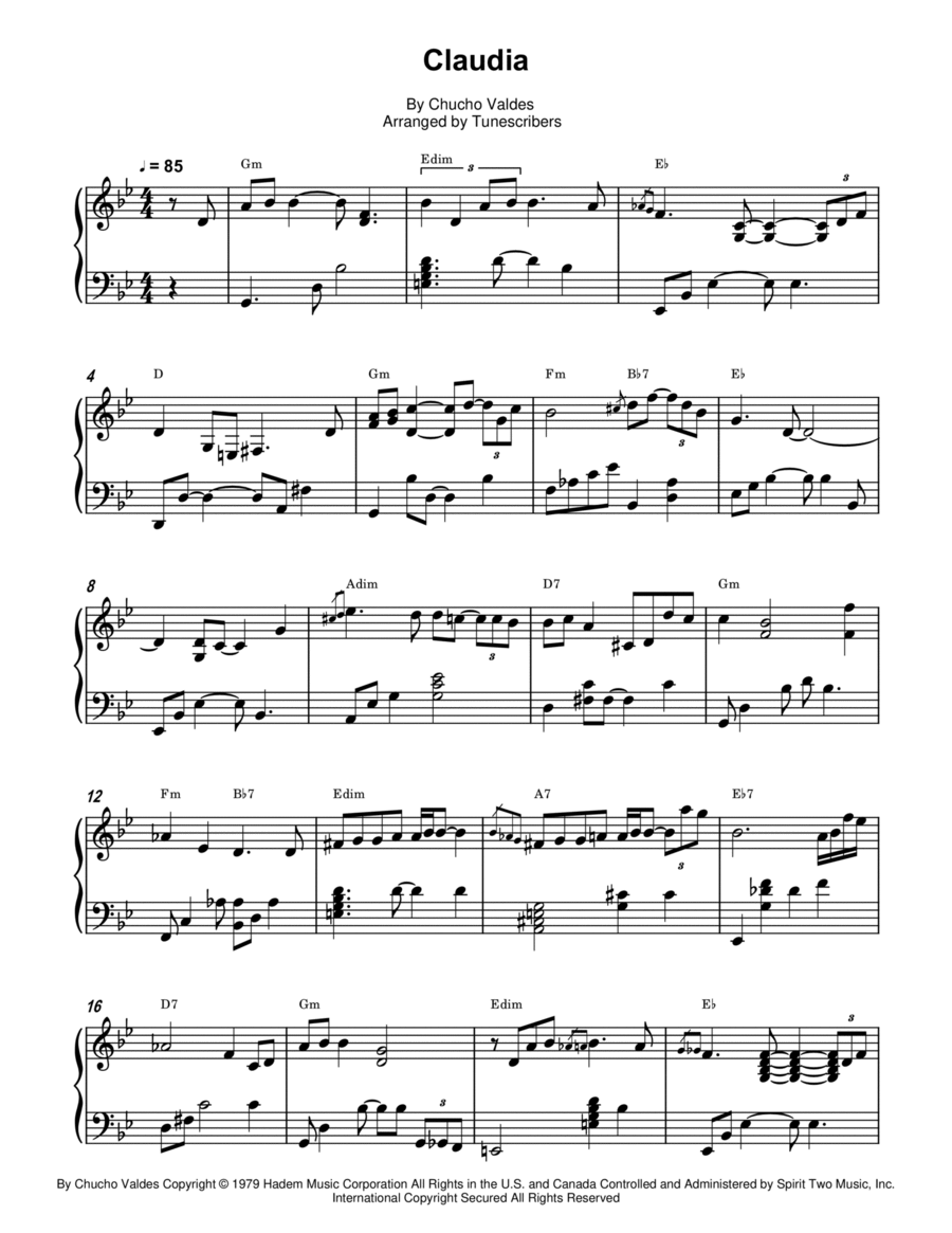 Claudia Piano Solo scores gallery preview page 1