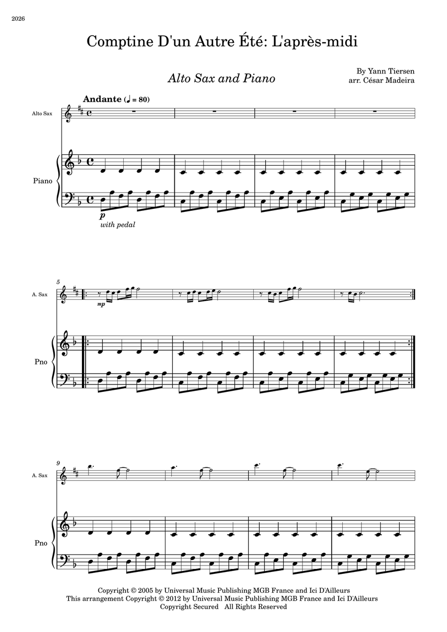 Comptine D'un Autre Été: L'après-midi Alto Saxophone scores gallery preview page 2