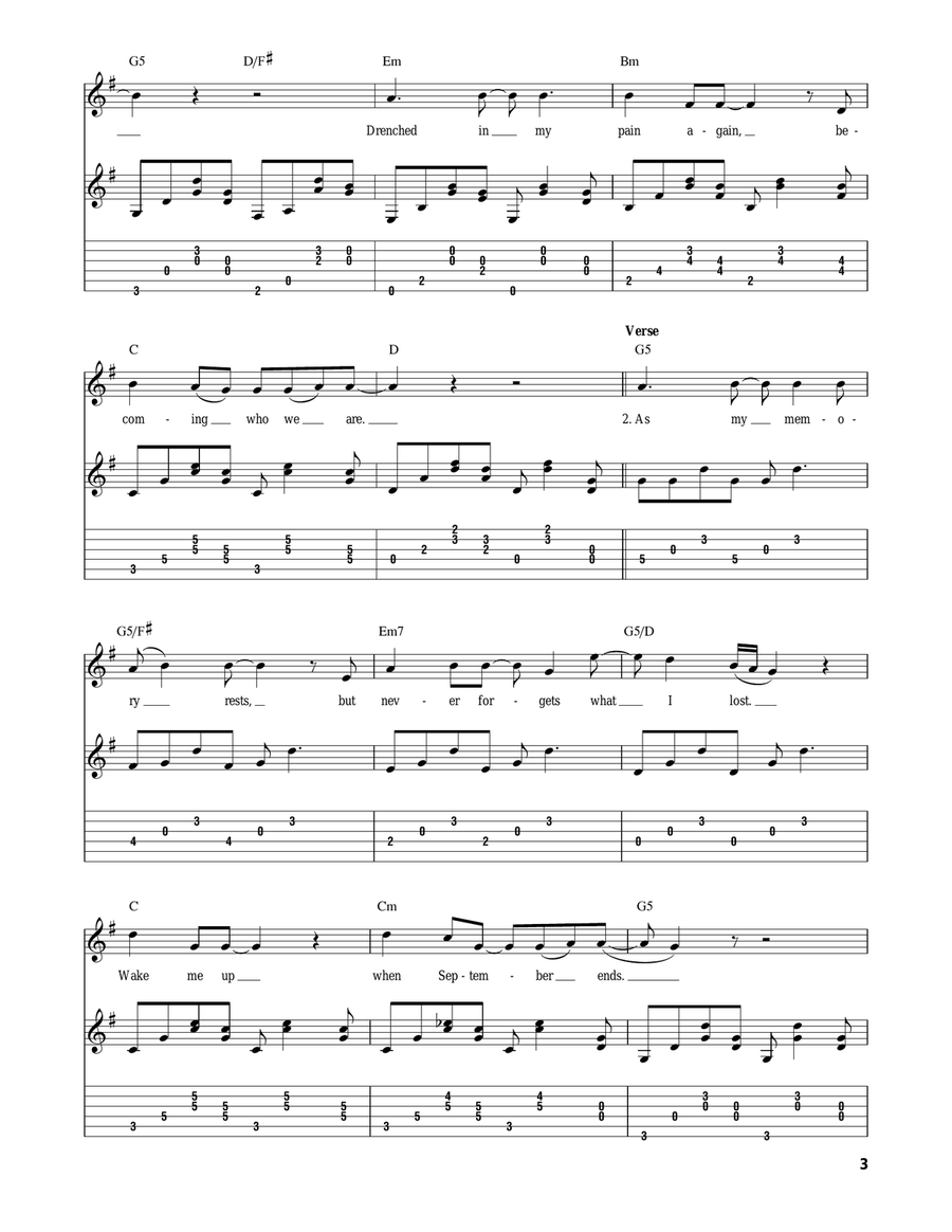 Wake Me Up When September Ends Acoustic Guitar scores gallery preview page 3