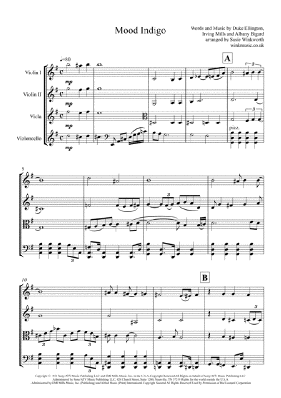 Mood Indigo String Quartet scores gallery preview page 3