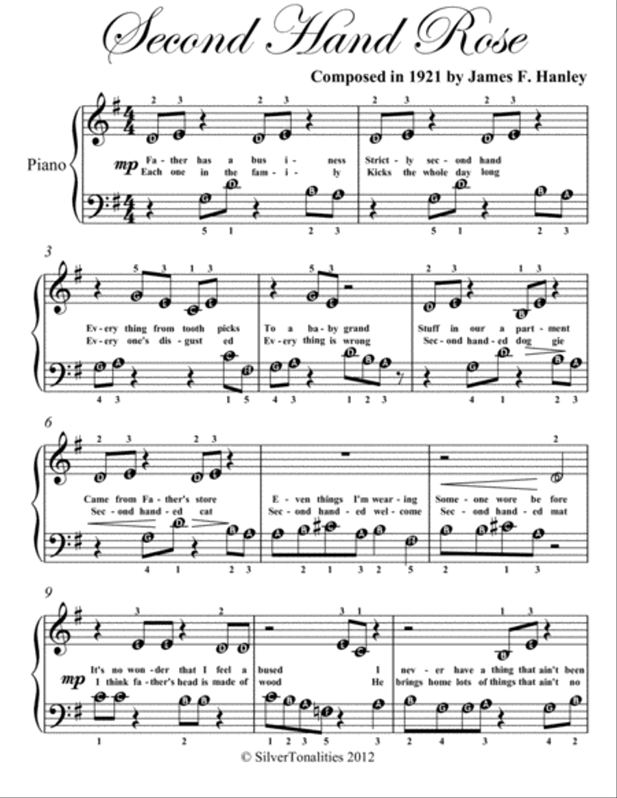 Second Hand Rose Beginner Piano Sheet Music Easy Piano scores gallery preview page 2