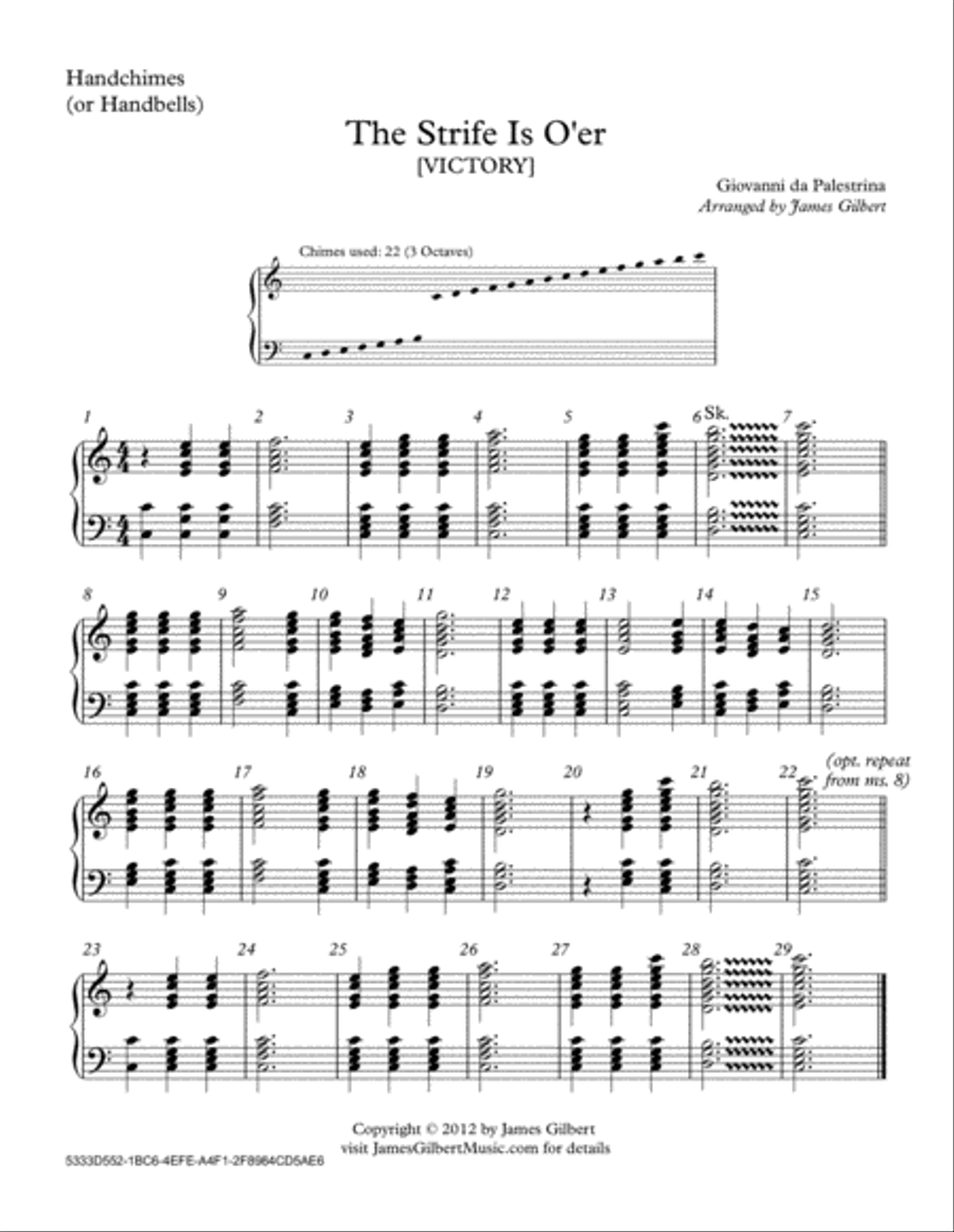 The Strife Is O'er Handbell Choir scores gallery preview page 1