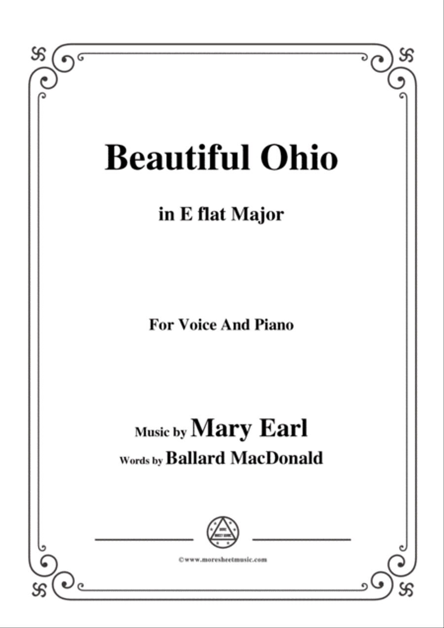 Mary Earl-Beautiful Ohio,in E flat Major,for Voice and Piano Voice Solo scores gallery preview page 1
