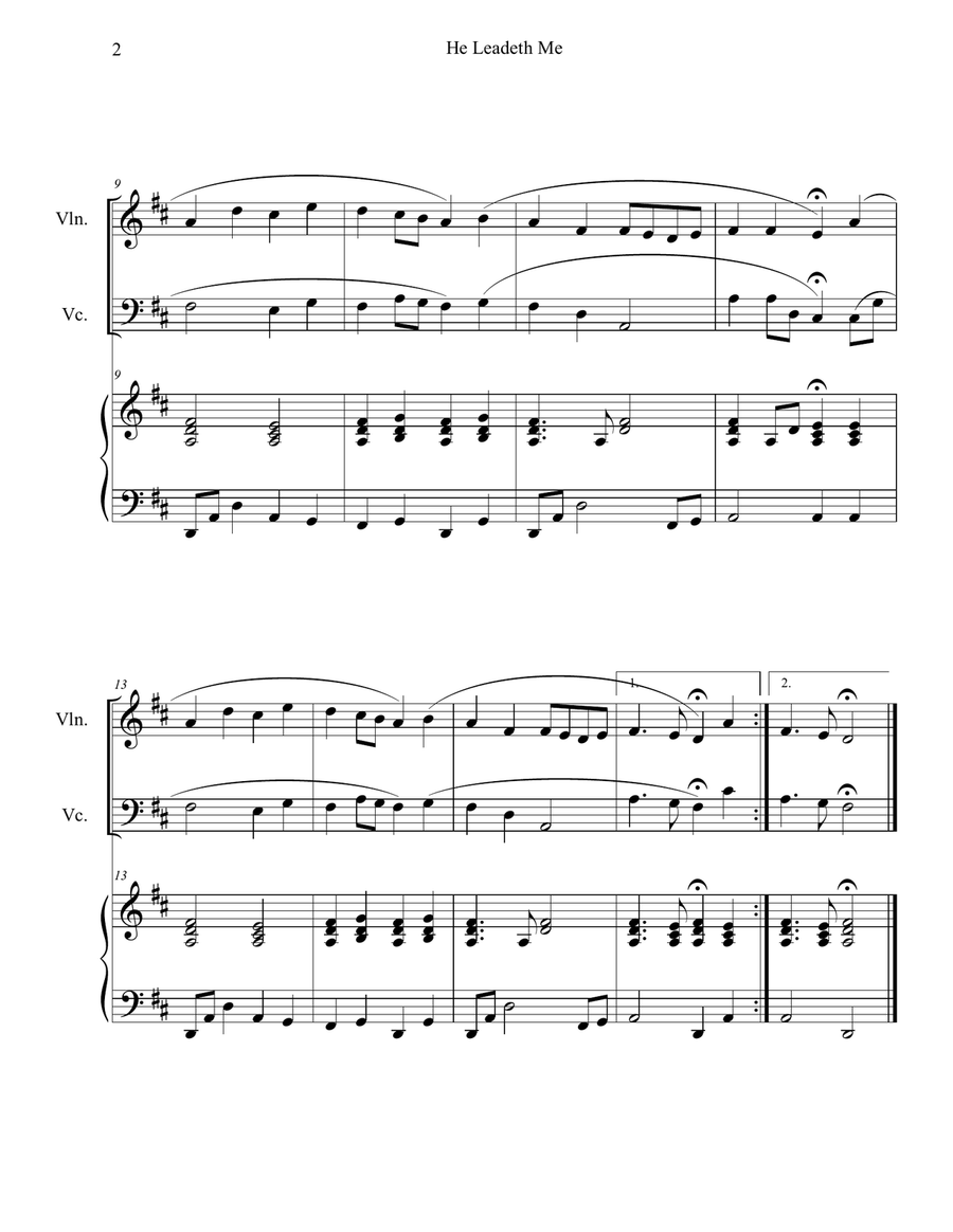 He Leadeth Me (Violin and Cello Duet with Piano Accompaniment) Piano Trio scores gallery preview page 2