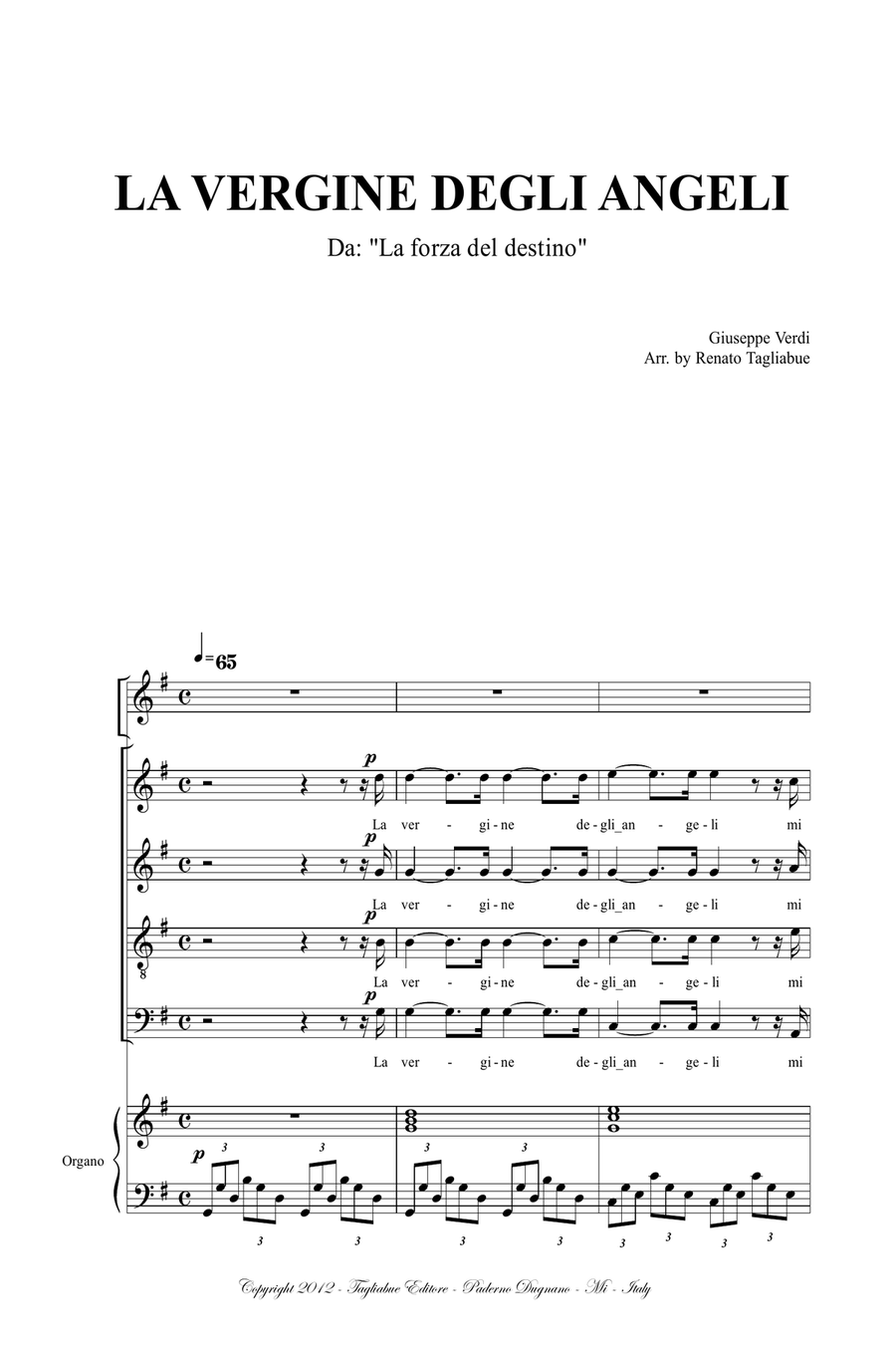 LA VERGINE DEGLI ANGELI - G. Verdi - For Solo and SATB Choir and Piano/Org. - Score Only LA VERGINE DEGLI ANGELI - G. Verdi - For Solo and SATB Choir and Piano/Org. - Score Only 4-Part scores gallery preview page 2