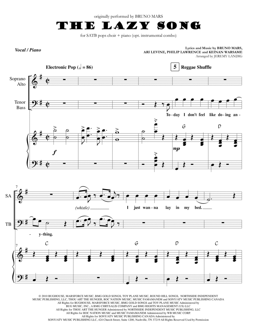 The Lazy Song 4-Part scores gallery preview page 1