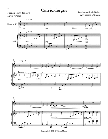 Carrickfergus Duet for French Horn & Harp Horn - Digital Sheet Music