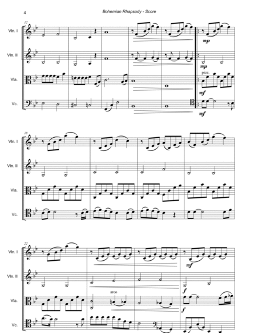 Bohemian Rhapsody String Quartet scores gallery preview page 4