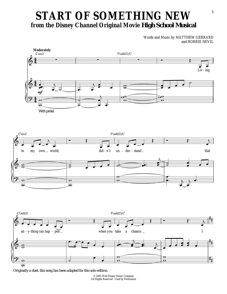 Start Of Something New Piano, Vocal scores gallery preview page 1